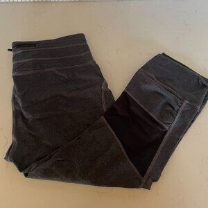 Athleta Charcoal Gray Athletic Leggings, Back Zipper Pocket,‎ 3/4 Length, Medium